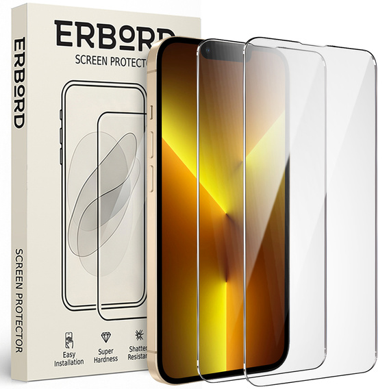 2x Загартоване скло для iPhone 13/13 Pro, ERBORD 9H Hard Glass на екрані