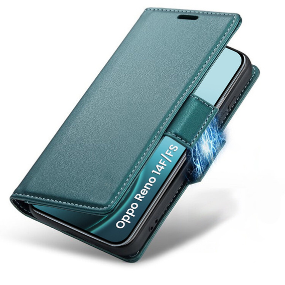 Чохол для Oppo Reno 14 F / 14 FS, ERBORD Glossy Litchi, гаманець з клапаном, зелений