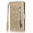 Откидной чехол для Samsung Galaxy A35 5G, Wallet Zipper Pocket Glittery, золотой