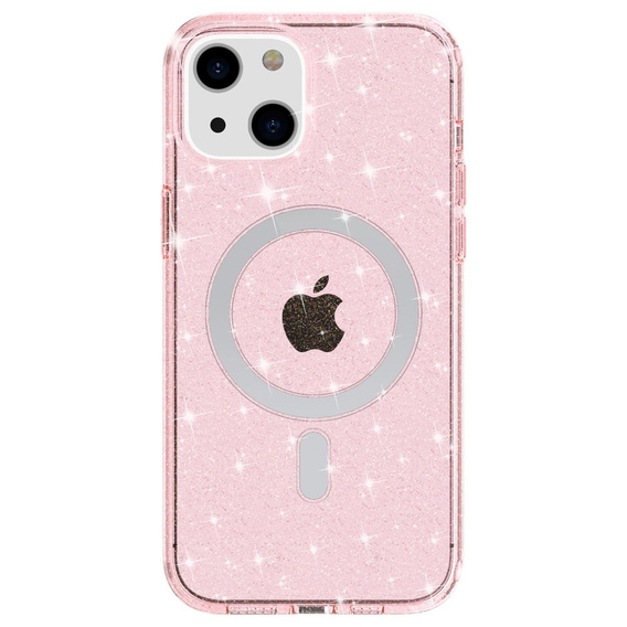 Чехол до iPhone 14, Dropproof MagSafe Glitter, розовый