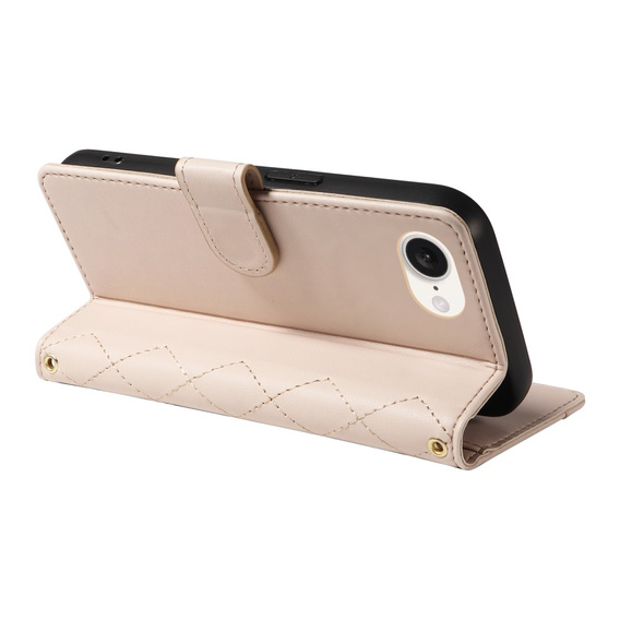 Чохол-сумка для iPhone 16E, Rhombus Crossbody Leather, бежевий