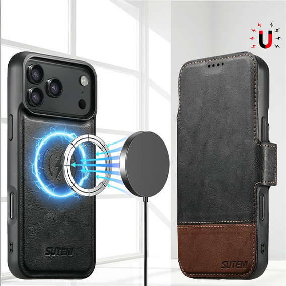 Флип-кейс 2-в-1 для iPhone 17 Pro Max, SUTENI, для MagSafe, черный