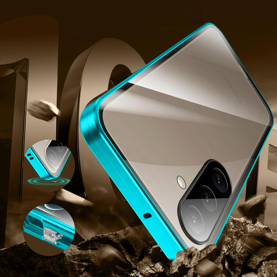 Чохол для Samsung Galaxy A17 5G, Magnetic Dual Glass, прозорий з синіми боковинами