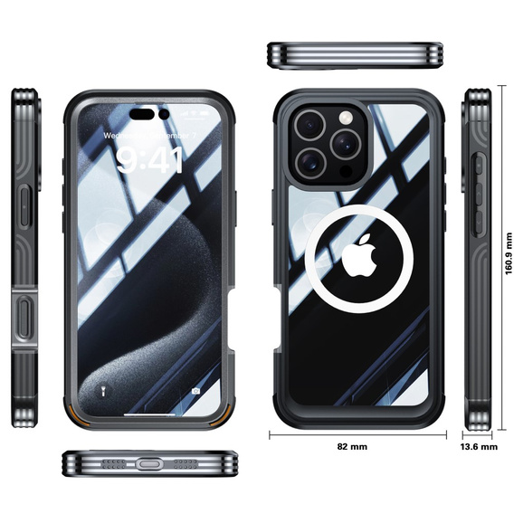 Чохол для iPhone 16 Pro, Shockproof, зі склом, для MagSafe, чорний