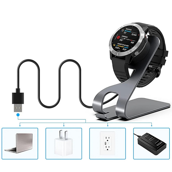 Алюминивое зарядное устройство USB для Garmin Fenix 7/7S/7X/6/6X/6S - Grey