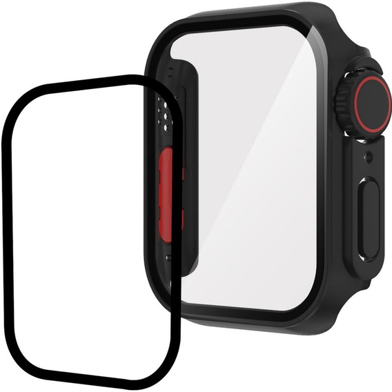 2в1 чехол и защитное стекло для часов Apple Watch 6/5/4/SE 44MM, Black/Red