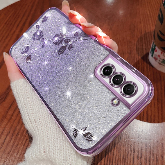 Чохол для Samsung Galaxy S21 FE, Glitter Flower, фіолетовий
