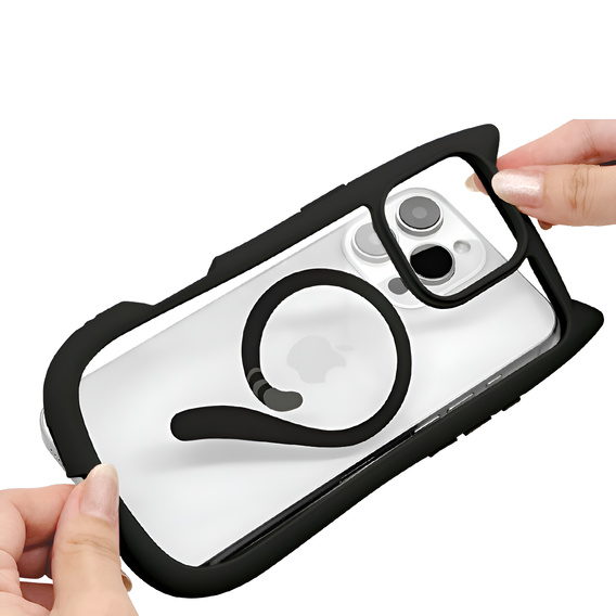 Чехол для iPhone 16 Pro, для MagSafe, Cute Cat, чёрный + стекло для экрана