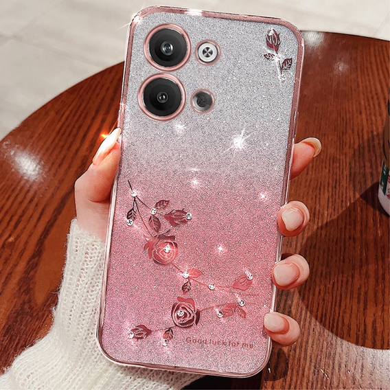 Чехол для Infinix Note 30 VIP, Glitter Flower, розовый rose gold
