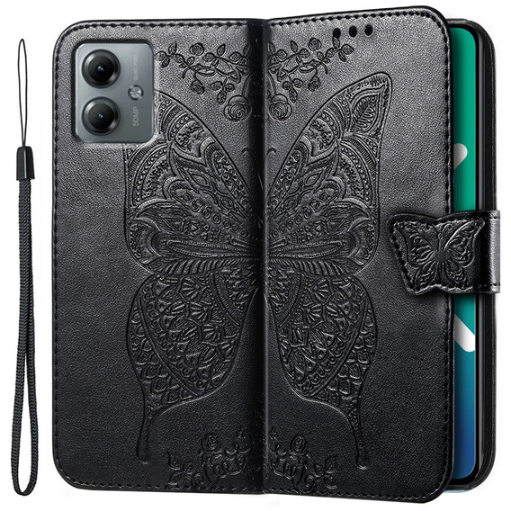 Чохол-книжка для Motorola Moto G14, Butterfly, чорний