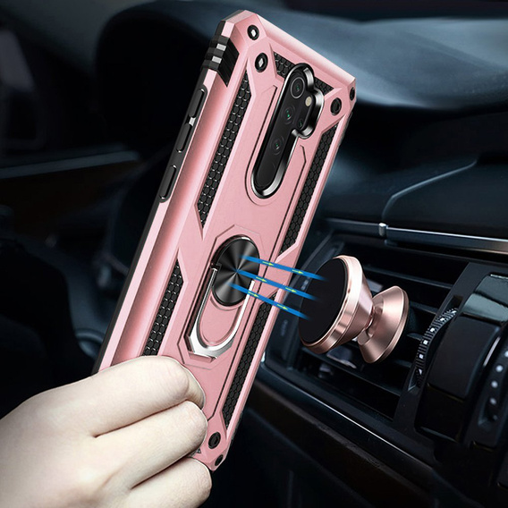 Бронированный Чехол до Xiaomi Redmi Note 8 Pro, Nox Case Ring, розовый rose gold
