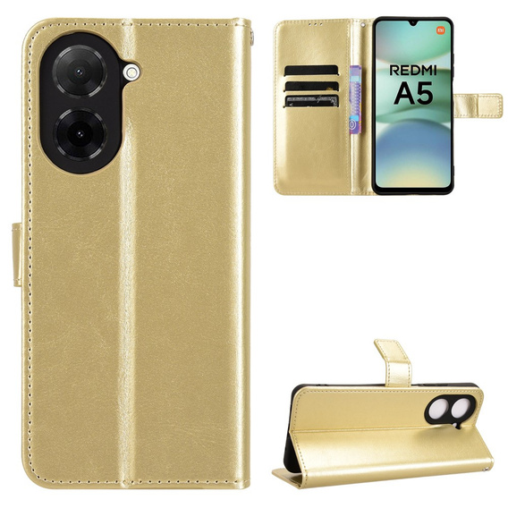 Откидной чехол для Xiaomi Redmi A5, Crazy Horse Wallet, золотой