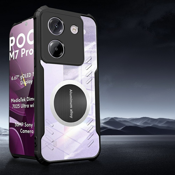 Чехол для Xiaomi Poco M7 Pro 5G, с магнитной пластиной, прозрачный / черный