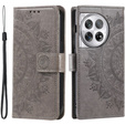 Чохол-книжка для OnePlus 12 5G, Mandala, сірий