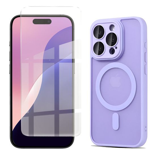 Чехол для iPhone 16 Pro, для MagSafe, ERBORD Matt Case, фиолетовый + стекло для экрана