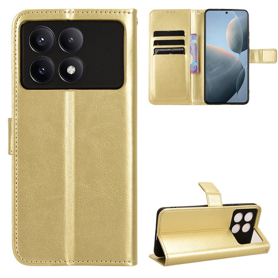 Футляр з клапаном для Xiaomi Poco F6 Pro, Crazy Horse Wallet, золотий