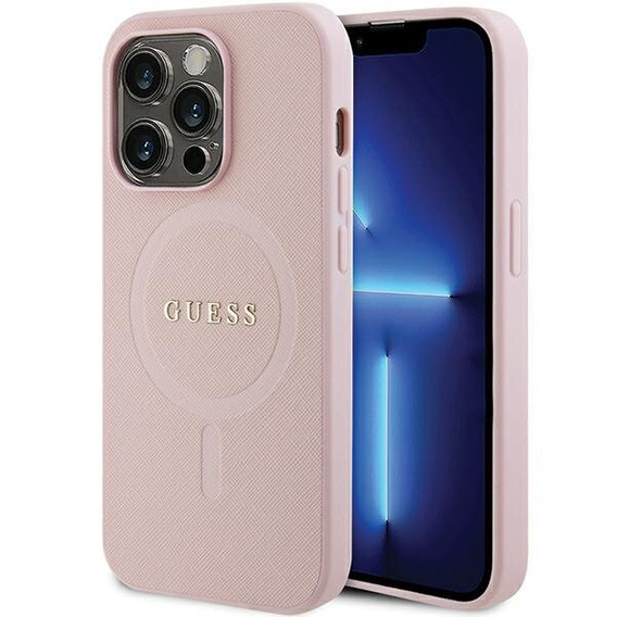Чехол GUESS до iPhone 14 Pro, Saffiano MagSafe, розовый