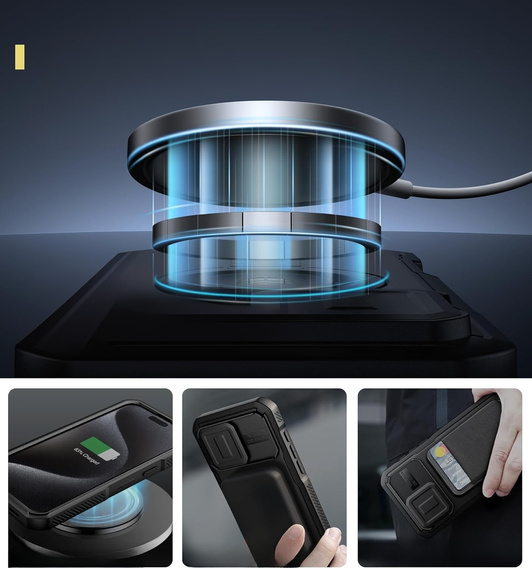 Броньований чохол для iPhone 15 Pro Max, Dexnor CamProtect MagSafe, чорний (Дві рамки)