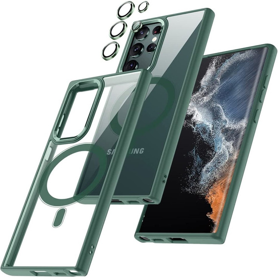 Чехол MagSafe для Samsung Galaxy S22 Ultra 5G, гибридный чехол, зеленый