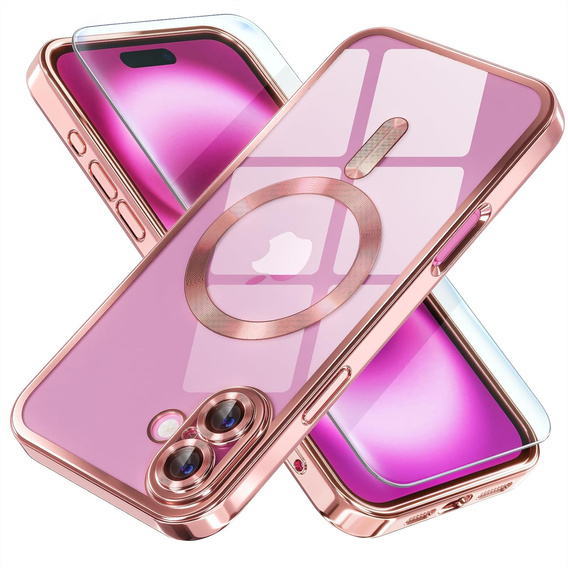 Чохол для iPhone 16 Plus, Electro MagSafe, рожевий + Скло на екран