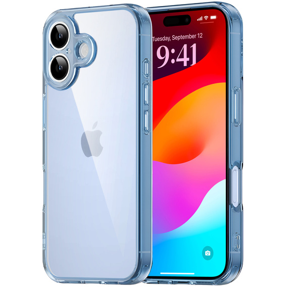 Чехол для iPhone 17, с крышкой камеры, прозрачный с синими боками