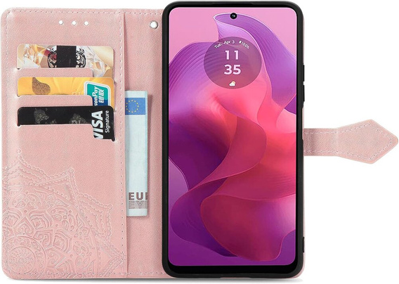 Чохол-книжка для Motorola Moto E14, Mandala, рожевий