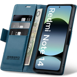 Чохол для Xiaomi Redmi Note 14 5G, ERBORD Glossy Litchi, гаманець з клапаном, м'яти