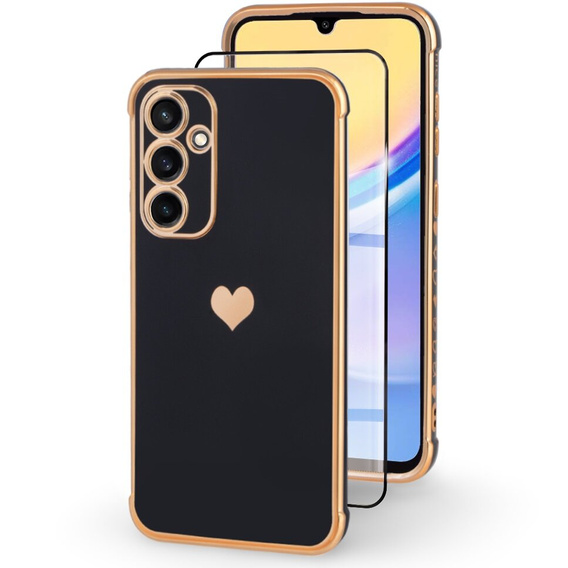 Чехол для Samsung Galaxy A15 4G / 5G, Electro heart, чёрный + полное клеевое керамическое стекло