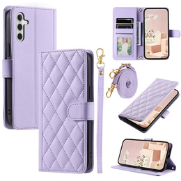 Чохол-сумка для Samsung Galaxy S25 FE, Rhombus Crossbody Leather, фіолетовий