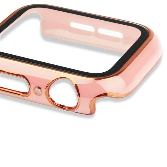 2в1 чехол и защитное стекло для часов Apple Watch 7/8 45mm - Pink / Gold