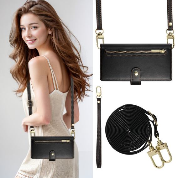 Откидной чехол для iPhone 16 Plus, Wallet Zipper Pocket, чёрный
