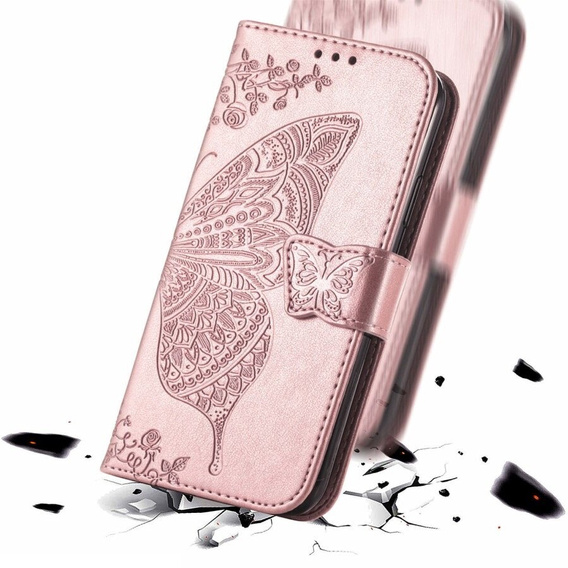 Откидной чехол для Infinix Hot 40i, Butterfly, розовый rose gold