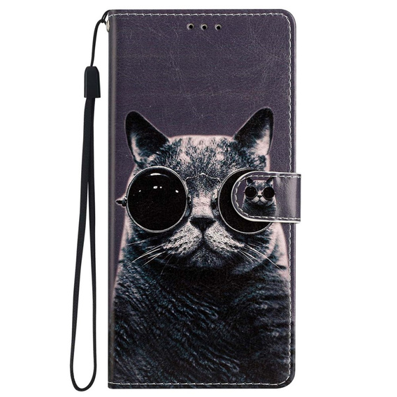 Откидной чехол для Samsung Galaxy A25 5G, Wallet, Cat, чёрный+ 9H стекло