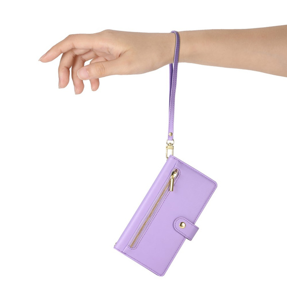 Откидной чехол для iPhone 16, Wallet Zipper Pocket, фиолетовый