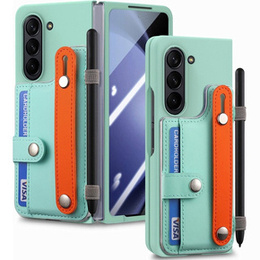 Чохол для Samsung Galaxy Z Fold 5 5G, з підставкою, склом та стилусом, шкіряний, чорний