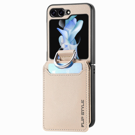 Чохол для Samsung Galaxy Z Flip7 FE / Z Flip6, Card Slot Ring Case, бежевий