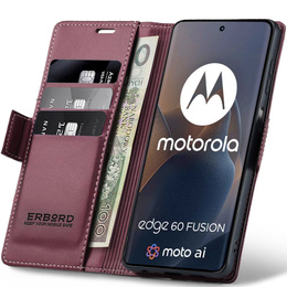 Чохол для Motorola Edge 60 / 60 Fusion, ERBORD Glossy Litchi, гаманець з клапаном, червоний