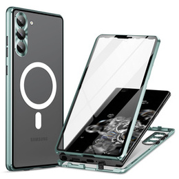 Магнитный чехол с двойным стеклом MagSafe для Samsung Galaxy S23, зелёный