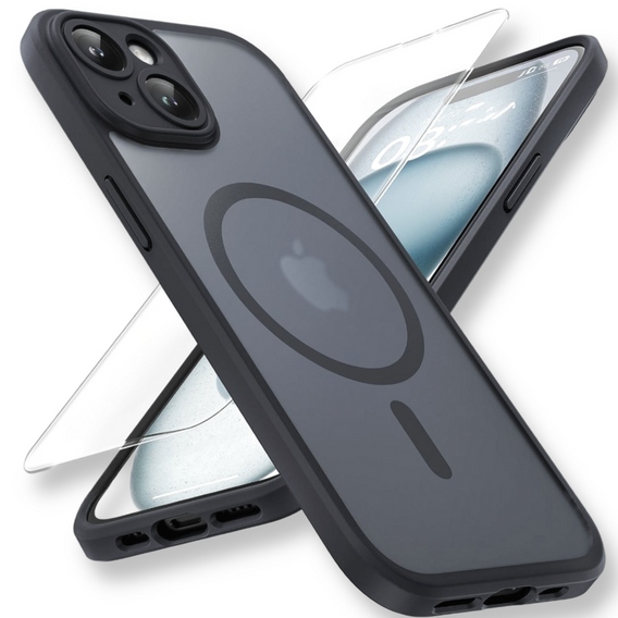 Чохол для iPhone 13, для MagSafe, ERBORD Matt Case, чорний + захисне скло