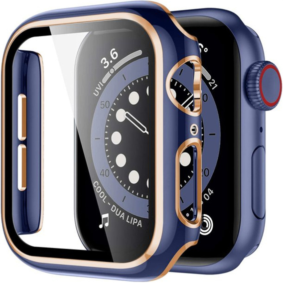 2в1 чехол и защитное стекло для часов Apple Watch 7/8 45mm - Blue / Gold