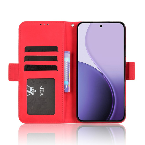Чехол с клапаном для Oppo Reno 14, слот для карт, бумажник, красный