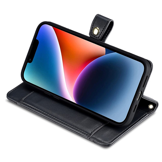Откидной чехол для iPhone 15, Wallet Zipper Pocket, чёрный