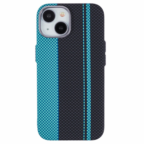 Чехол для iPhone 13, Carbon Fiber MagSafe, черный / синий