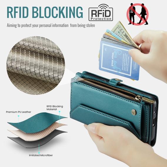 Чохол CASEME для Samsung Galaxy A56 5G, RFID Leather Wallet з плечовим ременем, зелений