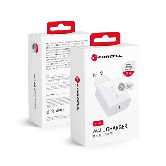 Зарядное устройство Forcell USB-A / 2x USB-C 3.45A GaN 70W PD QC 4.0, серый