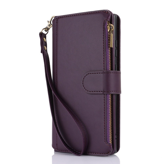 Откидной чехол для Samsung Galaxy S24 Ultra, Wallet Zipper Pocket RFID, с плечевым ремнем, чёрный