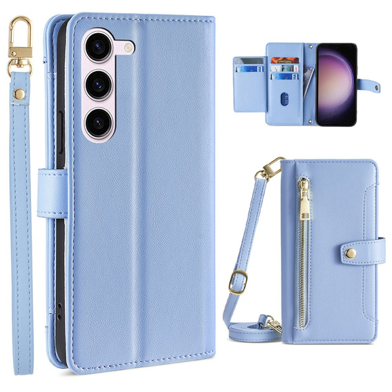 Откидной чехол для Samsung Galaxy S23, Wallet Zipper Pocket, синий