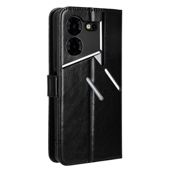 Откидной чехол для Tecno Pova 5 Pro 4G, Crazy Horse Wallet, чёрный