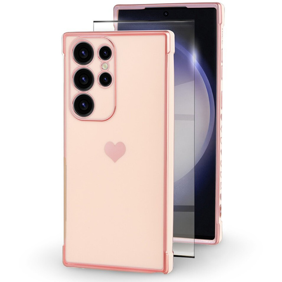 Чехол для Samsung Galaxy S23 Ultra, Electro heart, розовый rose gold + полное клеевое керамическое стекло