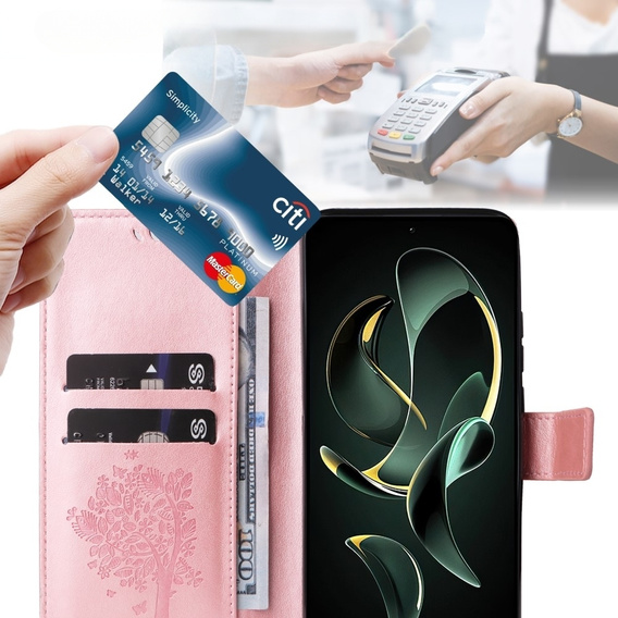 Чехол с откидной крышкой для Xiaomi 13T / 13T Pro, дерево, розовый rose gold
